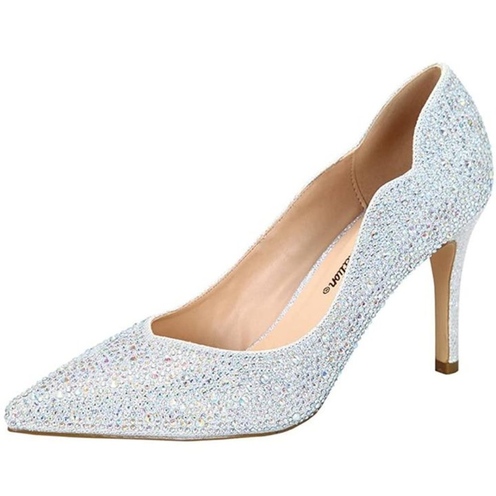 Silver Rhinestones Crystal Bling 7 6.5 6 Pointy bridal pumps